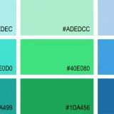 Farbpalette mit verschiedenen Türkistönen und Blau. Diese Farben können eine beruhigende Wirkung auf die Psyche haben.