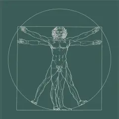 Vitruvianischer Mann, der den **goldenen Schnitt Körper** in einem Kreis und Quadrat darstellt.