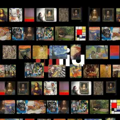 Collage aus berühmten Gemälden wie Mona Lisa, Der Schrei und Sternennacht.