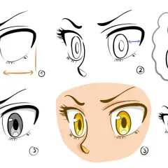Anleitung zum Zeichnen von Anime-Augen: Verschiedene Beispiele und Schritte.