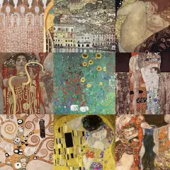 Gustav Klimts "Tod und Leben" Collage: Liebe, Geburt, Tod und Natur in seinen ikonischen Werken.