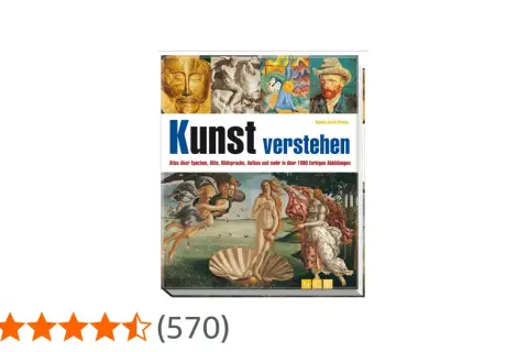 Buchcover "Kunst verstehen" mit einer Collage aus verschiedenen Kunstwerken, von antiken Skulpturen bis zu Van Gogh. Ein **abstraktes** Element bildet die obere Reihe.