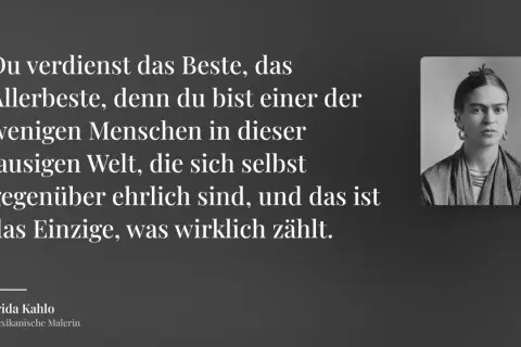 Frida Kahlo Zitate Liebe: Ehrlichkeit zu sich selbst ist das Wichtigste. Ein Porträt der mexikanischen Malerin.