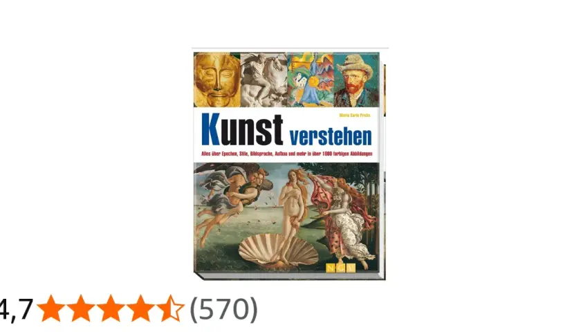 Buchcover "Kunst verstehen" mit einer Collage aus verschiedenen Kunstwerken, von antiken Skulpturen bis zu Van Gogh. Ein **abstraktes** Element bildet die obere Reihe.