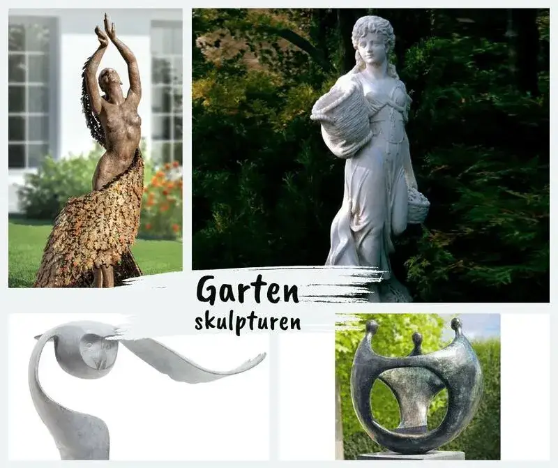 verschiedene materialien gartenskulpturen