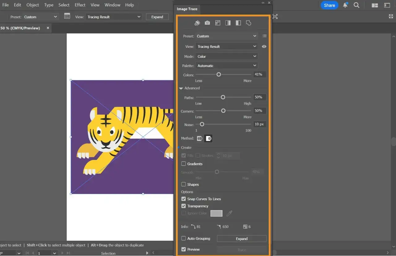Ein Tigerbild wird mit dem Werkzeug