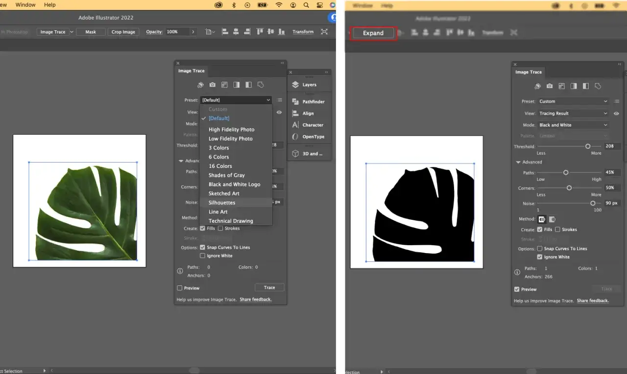 Adobe Illustrator: Ein Blatt wird mit 