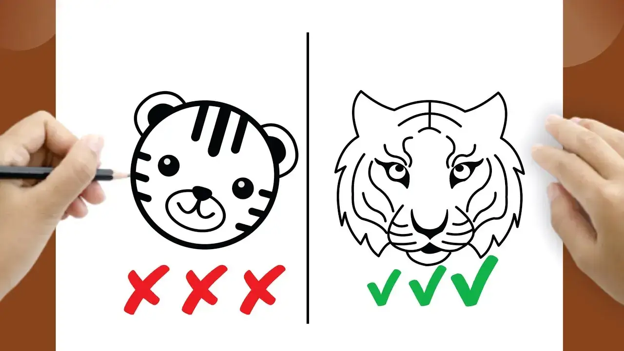 Tigerkopf einfach zeichnen Schritte